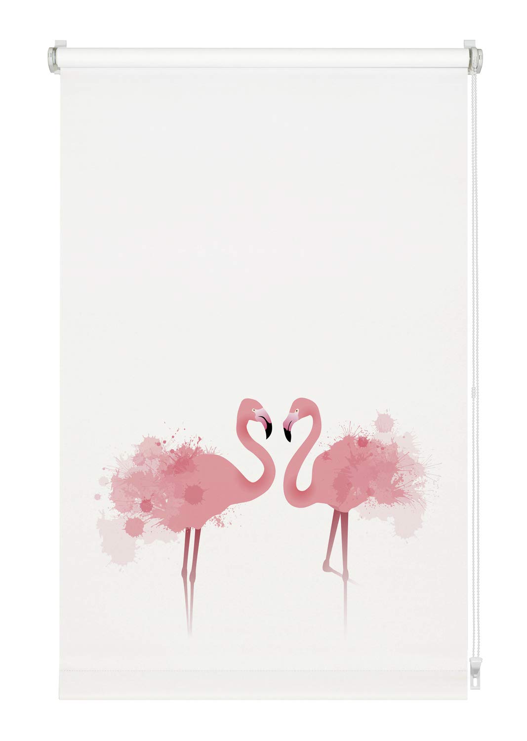 GARDINIA Digiprint Roller Blind, Flamingos, Interlocking Fastening, Digital Print, Matte, Incl. Mounting Material, White/Pattern, 80 x 150 cm (WxH)