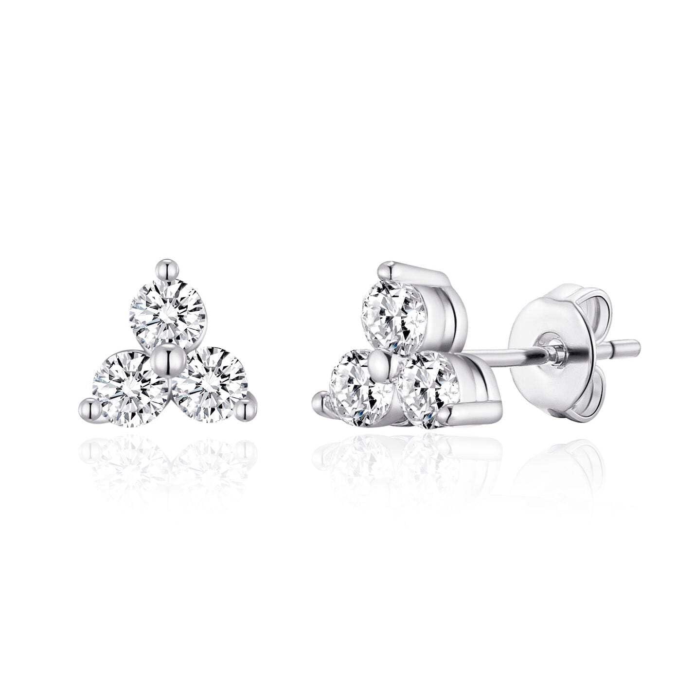 Philip Jones Silver Plated Three Stone Earrings Created with Zircondia® Crystals
