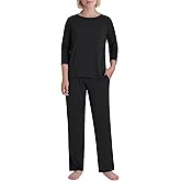 Pintage Women's Petite Pajama Set 3/4 Sleeve Shirt with Pants
