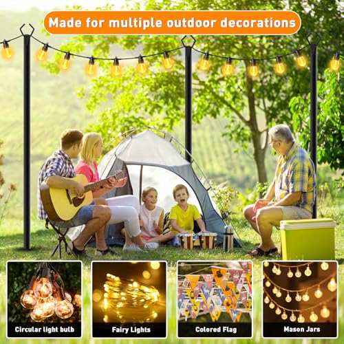 TQQVXX 7 Pack 10 FT String Light Poles,Metal with Fork Lights Poles for Outdoor String Light, Rustproof Heavy Duty for Outside Garden,Patio,Wedding,Backyard,Deck,Party