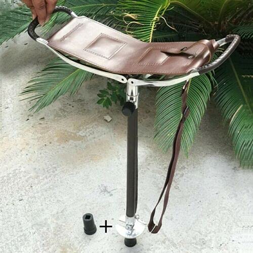 Shooting Seat Stick | Quality Hunting Stick | Adjustable Antique Brown Seat | Very Durable Leather Seat Folding Chairs | Lightweight Walking Stick