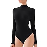 REORIA Women's Turtle Neck Long Sleeve Bodysuits Basic Slim Fit Double Lined Layering Tops for Fall & Winter