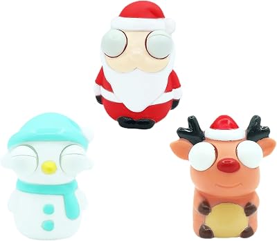 HONGCI 3Pc Funny Santa Deer Snowman Pop Out Eyes Squeeze Toy Fidget Stress