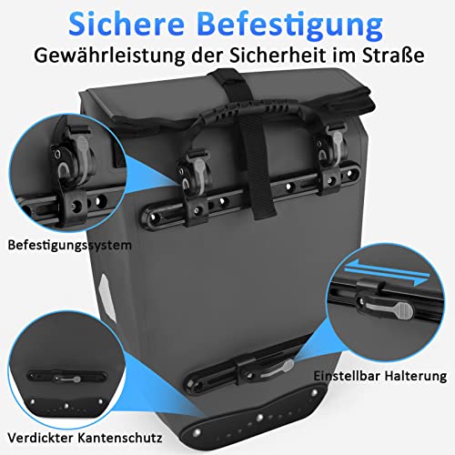 ZOOYAUE Bicycle Bag for Pannier Rack 23-28L, Waterproof Pannier Rack Bag with Carry Handle and Shoulder Strap, Bicycle Bag Shoulder Bag with Reflectors, Bicycle Bags at the Back