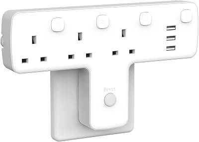 Mscien 3 Way Extension Plug with 3 USB UK Surge Protector 180° Rotation