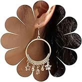 Andelaisi Boho CZ Circle Hook Earrings Vintage Crystal Star Circle Earrings Gold Circle Tassel Dangle Earrings Star Ball Statement Earrings Jewelry for Women