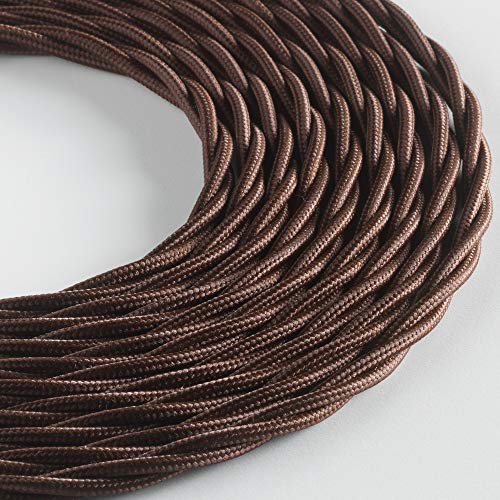 Klartext - Cavo tessile trecciato LUMIÈRE per illuminazione, 3x0,75mm, Marrone, 3mt.|Attenzione: cavo terra incluso! Massima sicurezza anti scossa!