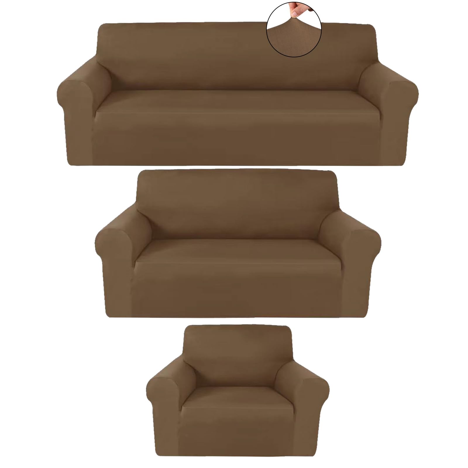 Photo 1 of Peryiter 3 Pcs Slipcover Set for Couch Furniture Covers for Sofa Loveseat Couch Arm Chair, Form Fit Stretch, Wrinkle Free, Furniture Protector(Chocolate Color,Milk Silk Spandex)