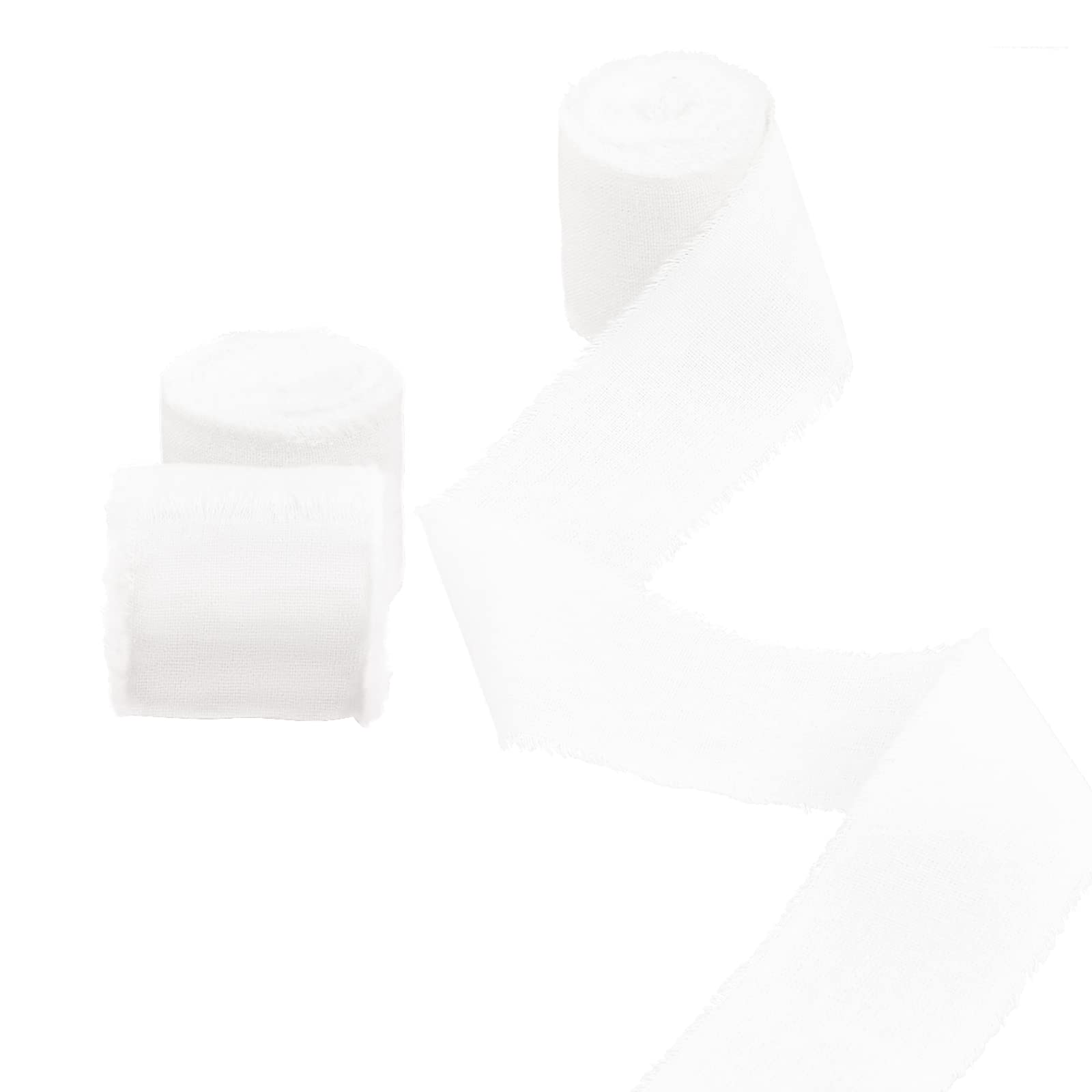 CRAFFANCY 3 Pcs White Cotton Linen Ribbons Fringe, Frayed Edges Fabric Ribbon for Gift Bouquet Wrapping Hair Bows Wedding Decor DIY Craft