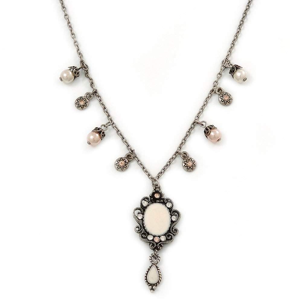 Avalaya Vintage Inspired Filigree Charm Pendant With 44cm L/ 6cm Ext Pewter Tone Beaded Chain