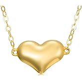 18k Gold Puff Heart Pendant and 14k Gold Chain Necklace for Women, Small Love Jewelry Gifts for Her, 16-18 Inches
