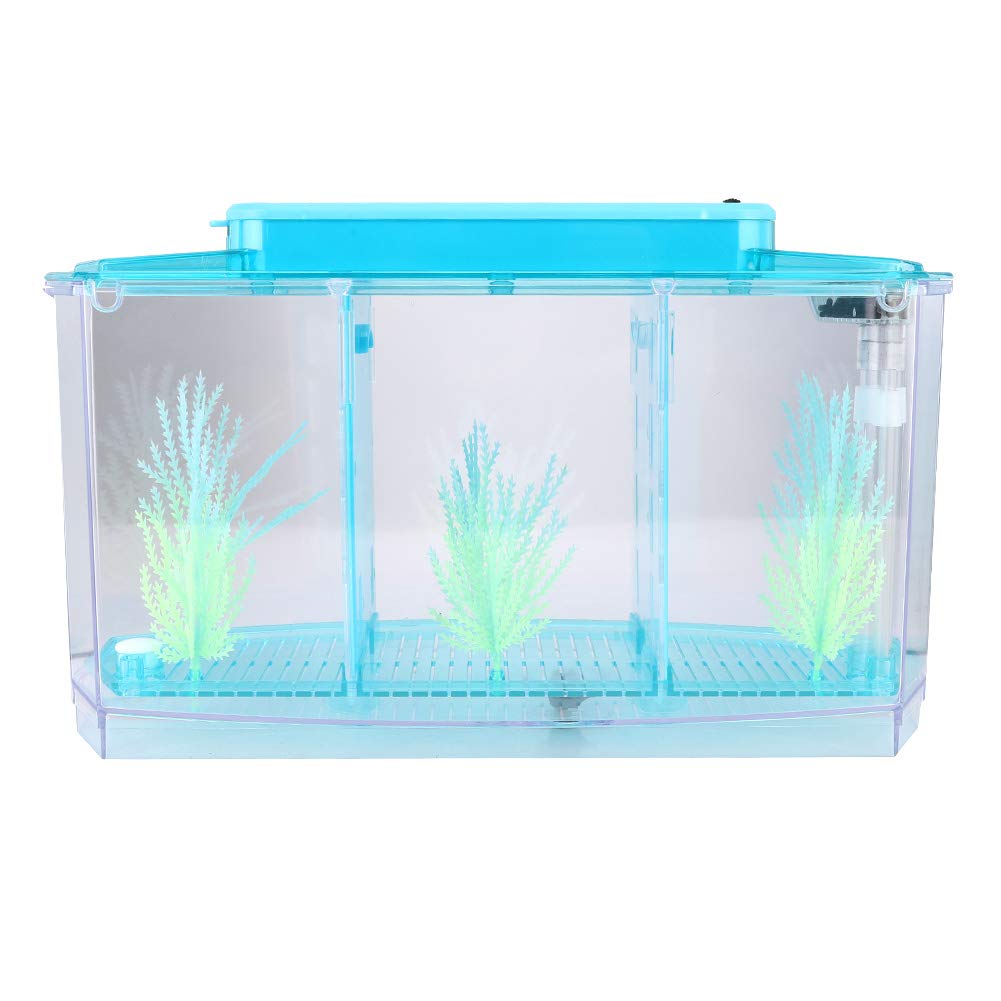 Photo 1 of Betta Fish Tank, Adjustable Light Isolation Acrylic Small Aquarium with LED Light, Small Fish Tank Starter Kit, Beta Fish Tank with Water Change Valve for Office Home Room Decor (Blue)