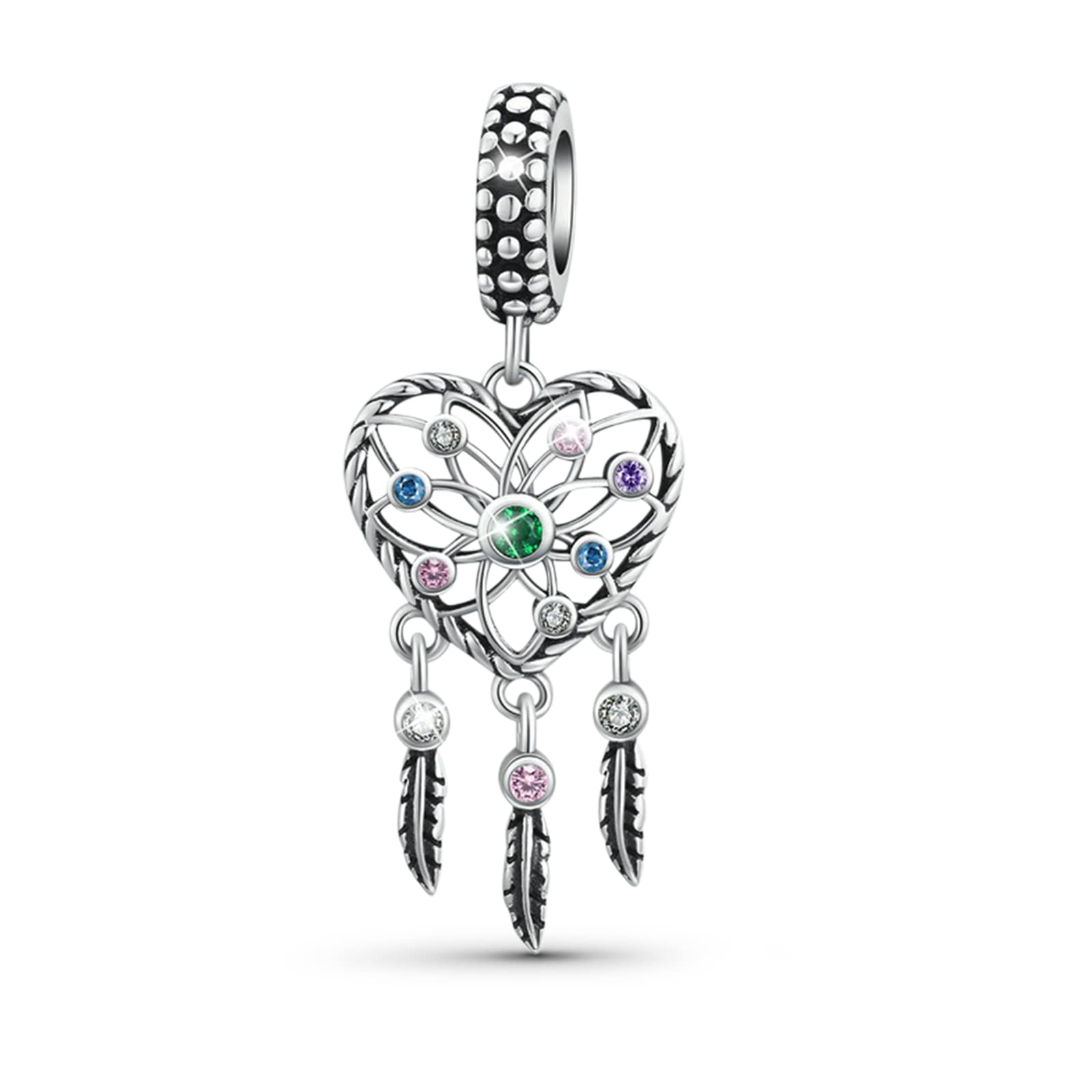 GNOCE Colorful Dreamcatcher Pendant Charm Sterling Silver Dangle Charm Fit Bracelet/Necklace for Women Girls Wife Daughter