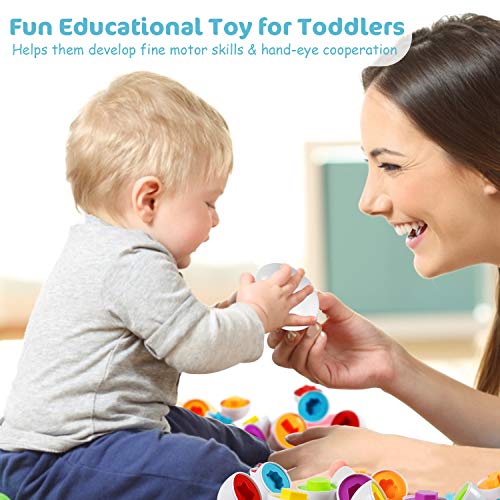 Comken Matching Eggs Toys for Toddlers - Color & Shape Recognition Skill Sorter Educational Toy for 1 2 3 Years Old Kids - Fine Motor Skill Montessori Toys Easter Egg Gifts for Kids (12 Eggs )