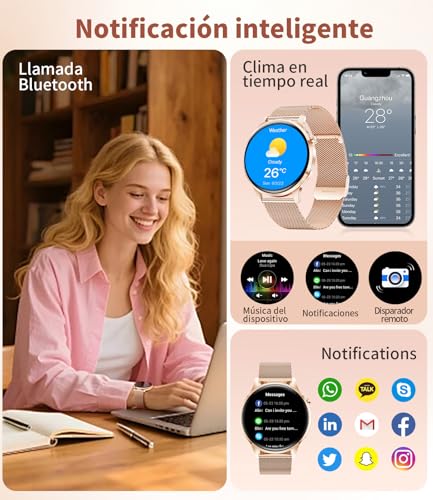 Women's Smart Watch, 1.32 Inch AMOLED Smart Watch with Bluetooth Calls, 120+ Sports Smartwatch Women with 2 Straps, IP68 Waterproof, Sleep, Activity Calorie Pedometer Android iOS (Gold)