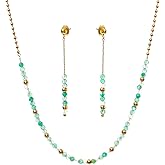 TaYolnFaSo Natural Stone Beads Jewelry Set for Women Stainless Steel Round Ball Beaded Chain Necklace and Earrings Set Christmas Gift for Mother Wife