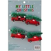 Shiny Red Truck with Christmas Tree Miniature Ornaments - 4 Count