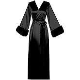 Daily Life Mall Women's Silk Satin Bridal Dressing Gown Sexy Lingerie Sleepwear Feather Bridal Robes for Women