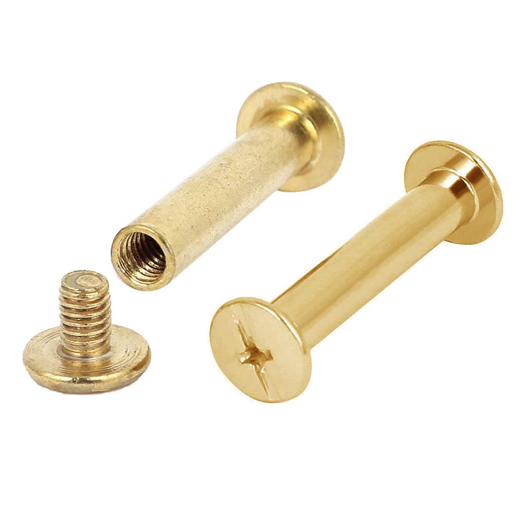 INCREWAY 30 Sets Binding Chicago Screws, 5mm x 25mm Brass Plated Binding Screw Binder Post, Brass Tone