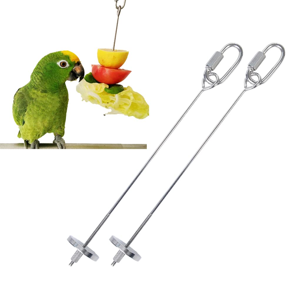 JVHLOV 2Pieces Parrot Skewer Feeder, Chicken Parrot Bird Hanging Feeder, Stainless Steel Parrot Fruit Stick Holder, for Parrot Chicken Foraging