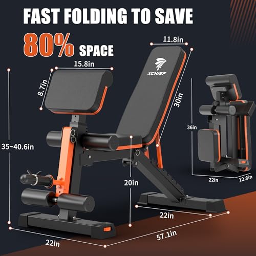 XCHIEF Adjustable Weight Bench - 1000LBS Heavy Duty Foldable Workout Bench Press with Leg Extension & Preacher Pad, Flat/Incline/Decline for Home Gym