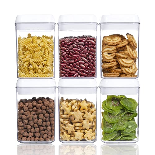 Airtight Food Storage Containers Set with Lock Lids, Set of 6, Pantry Organization Plastic Storage Jar Storage Tank for Cereal, Coffee, Sugar - Moisture Proof, BPA Free & Stackable Design (M:800ML)