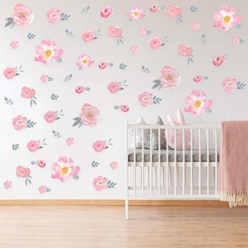 Watercolor Floral Wall Decal Pink Flowers Wall Sticker Wall Decor for