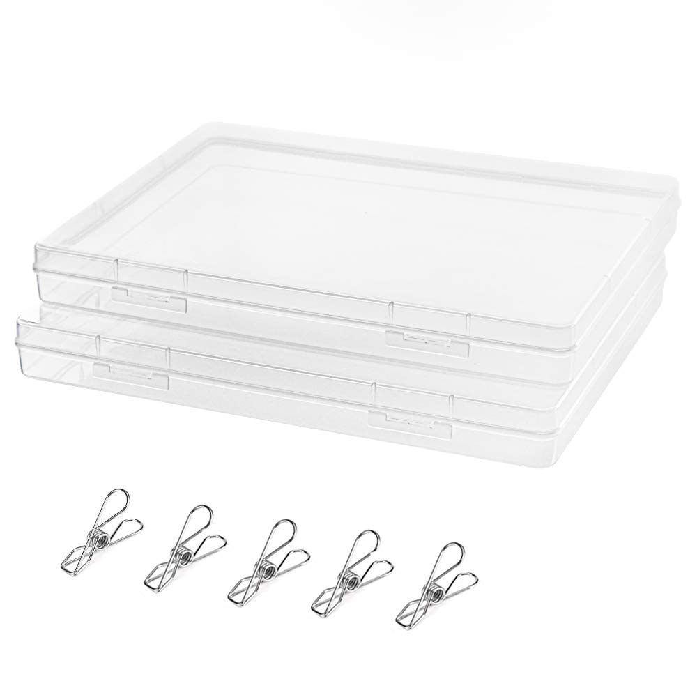 DUOFIRE Clear A4 File Box Portable Project Case Document Storage Organizer Magazine Holder 2 Pack