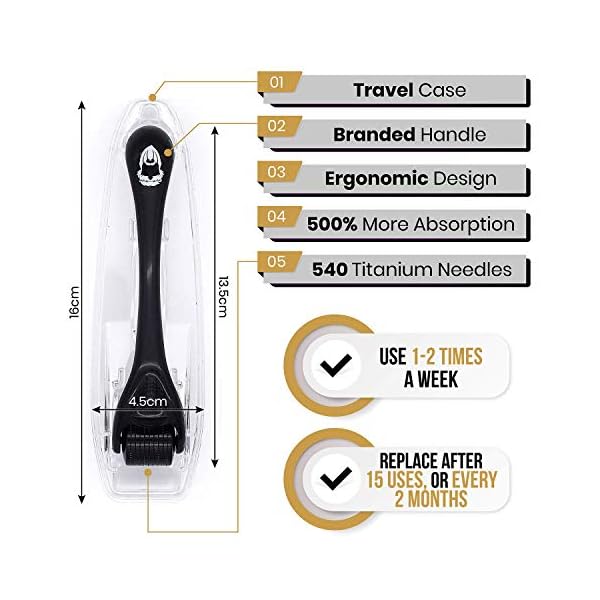 KING-LEONIDAS-05mm-Titanium-Derma-Roller-for-Beard-Growth-Beard-Roller-also-for-Hair-Regrowth-Pigmentation-Fine-Lines-Acne-Scar-Wrinkle-Treatment-Includes-Travel-Case KING LEONIDAS Derma Roller | 540 0.5MM Titanium Needles | Beard Roller for Hair and Beard Growth | Derma Roller Hair…