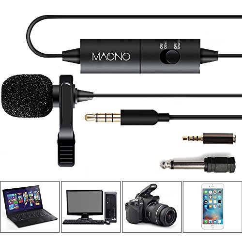 Lavalier Lapel Microphone with Omnidirectional Condenser Clip-on Mic with Jack Adapter & 6.5mm Adapter, Hands Free, for iPhone, Android, Camera, DSLR, Sony, PC, Laptop, Youtube (Plus)