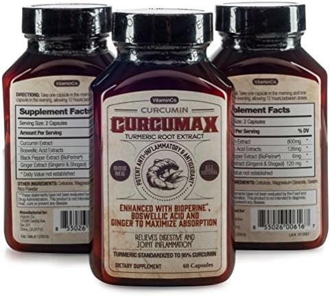 CurcuMAX: Curcumin Turmeric Root Extract Supplement Enhanced with BioPerine, Boswellic Acid, Black Pepper and Ginger. Helps Reduce Joint &amp; Arthritis Pain and Promotes Healthy Digestion (60 Capsules)