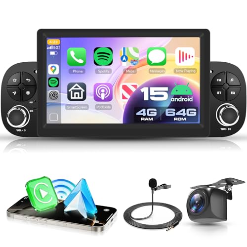 VECHTEL 4G+64G Android 15 Car Radio for Fiat Panda 2013 – 2020, 7 Inch HD Screen Car Radio co Carplay Android Wireless Car GPS Wi-Fi USB Bluetooth FM RDS Rear View Camera