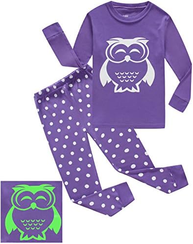 Girls Pajamas Owl Glow-In-The-Dark Kids PJS 100% Cotton Toddler Clothes Shirts Size 6T