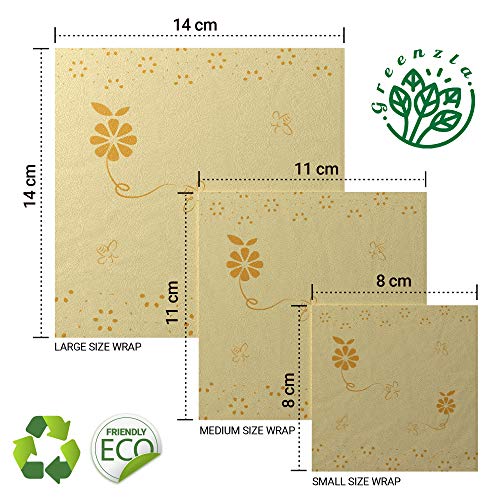 Greenzla Reusable Beeswax Food Wrap (Set Of 3 + Bonus Beeswax Bar) - Organic Cotton Wraps And Storage for Sandwich, Snack, Produce - 1 Small, 1 Medium & 1 Large - Zero Waste Bee Wraps - Thumbnail 2