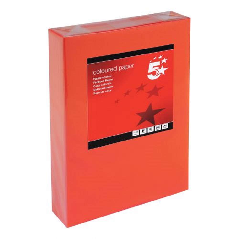 5 Star Coloured Copier Paper Multifunctional Ream-Wrapped 80gsm A4 Deep Red [500 Sheets]
