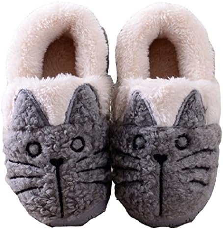 Wishwhat Toddler Little Kid Cat Pattern Kids Warm Slippers Home Slippers (9.5 M, Grey)