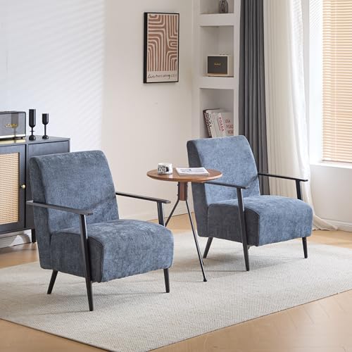 Merax 2-Piece Modern Upholstered Armchair with Metal Frame & Steel Legs, Mid Ce…