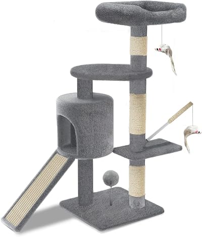VOUNOT Cat Tree with Scratching Post 112 cm Grey Activity Centre