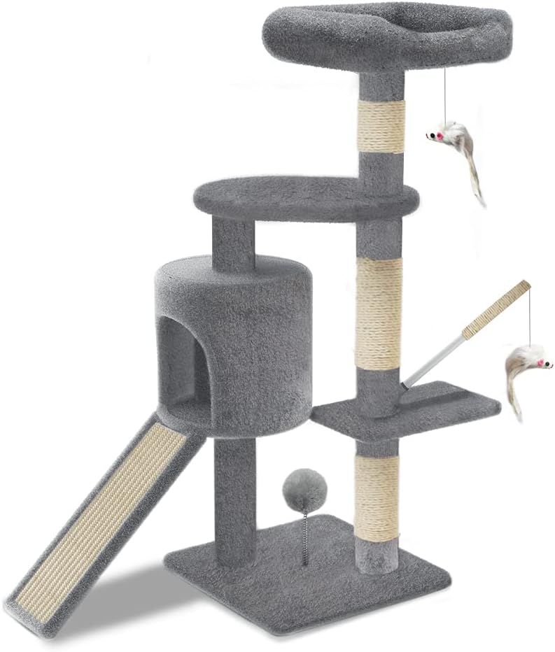 VOUNOT Cat Tree with Scratching Post 112 cm Grey Activity Centre