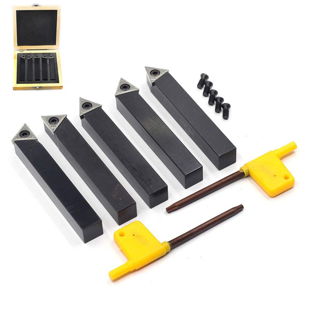 Photo 1 of OSCARBIDE 1/2" Mini Lathe Indexable Carbide Turning Tool Holder 5 Pieces/Set,Metal Lathe Cutting Tools with Carbide Inserts TCMT16T304