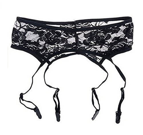 MISMXC Womens Lace Garter Belt Panties & Sheer Stockings Lingerie Set (Black style 2) - Thumbnail 3