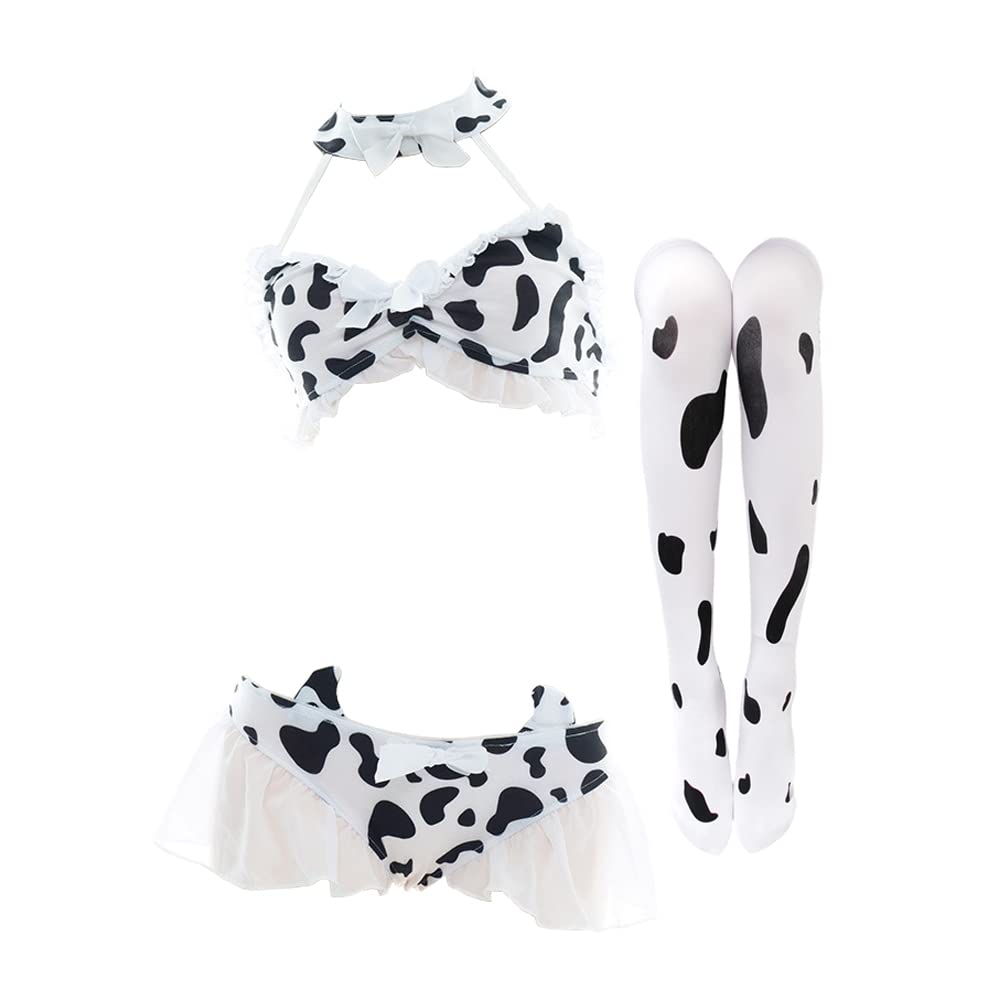 SINGUYUN Womens Anime Cow Bikini Cosplay Lingerie Lolita Kawaii Bra and Panty Set Japanese Underwear Cow Stocking, B0260, One Size