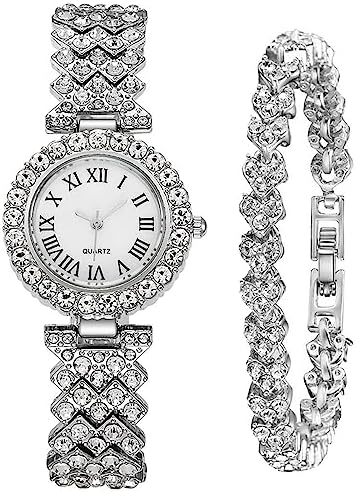 Luxury Diamond Dial Quartz Wrist Watch Set with Bangle Bracelet Amazon.com: Weicam Women main image 3