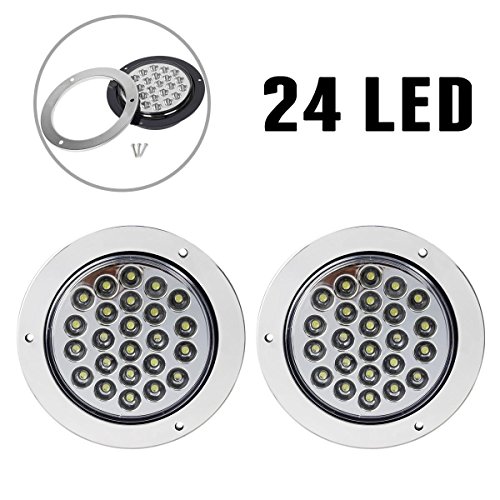 Partsam 2pc 4″ Round White 24 LED Truck Trailer light Reverse Backup Running Light+Chrome&Wire