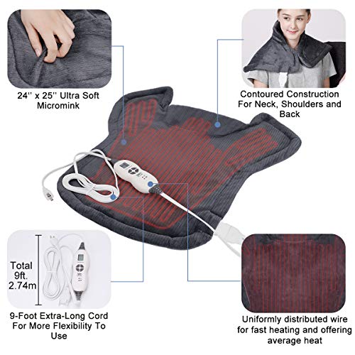 Tech Love XL Electric Shoulder Heating Pad for Neck Shoulders and Back Pain Relief with Fixation Strap Moist Heat Pad Wrap with Auto Shut Off 24” x 25” - Charcoal Gray - Thumbnail 2