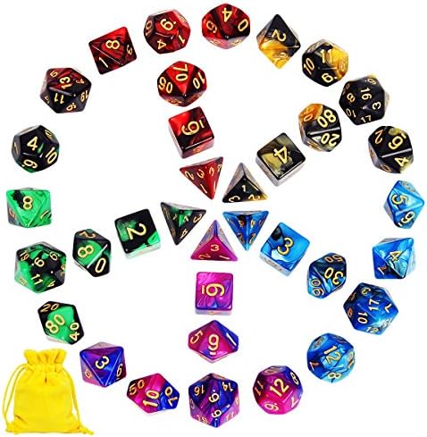 Swangoo Polyhedral Dice Set 5x7 D&amp;D Dice DND Dice for Dungeons and Dragons Table Games with Yellow Pouch
