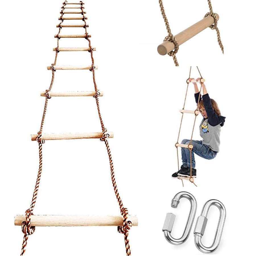 ISOP Tree Climbing Rope Ladder 16ft (5m) - Outdoor/Indoor Swing Set Accessories - Playground Equipment - Obstacle Rope Ladder for Kids/Swedish Wall Kids Ladders/Treehouse-Ladders - Child Gift