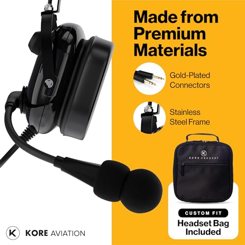 KA-1 General Aviation Headset for Pilots - Mono and Stereo Compatibility, Passive Noise Reduction, Noise Canceling Microphone, Gel Ear Seals, Adjustable Headband & Headset Bag