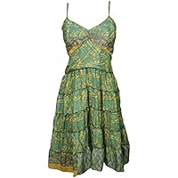 Mogul Interior Womens Angel Spaghetti Strap Sundress Recycled Silk Resort Beach Dresses OneSize