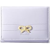 Cute Wallet Coquette Bow Small Wallet Tri-folded Aesthetic Bifold RFID Blocking Card Holder Leather Mini Short Coin Purse with ID Window for Women Girls Ladies -Purple